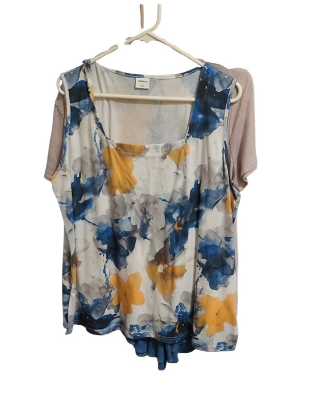 Sleeveless Floral Watercolor Tank Top - Blue & Mustard